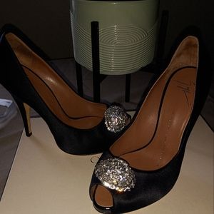 Giuseppe Zanotti Black Satin Crystal Pumps Heels Size 6